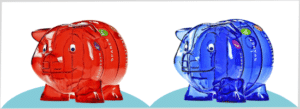 Sparschwein rot und blau